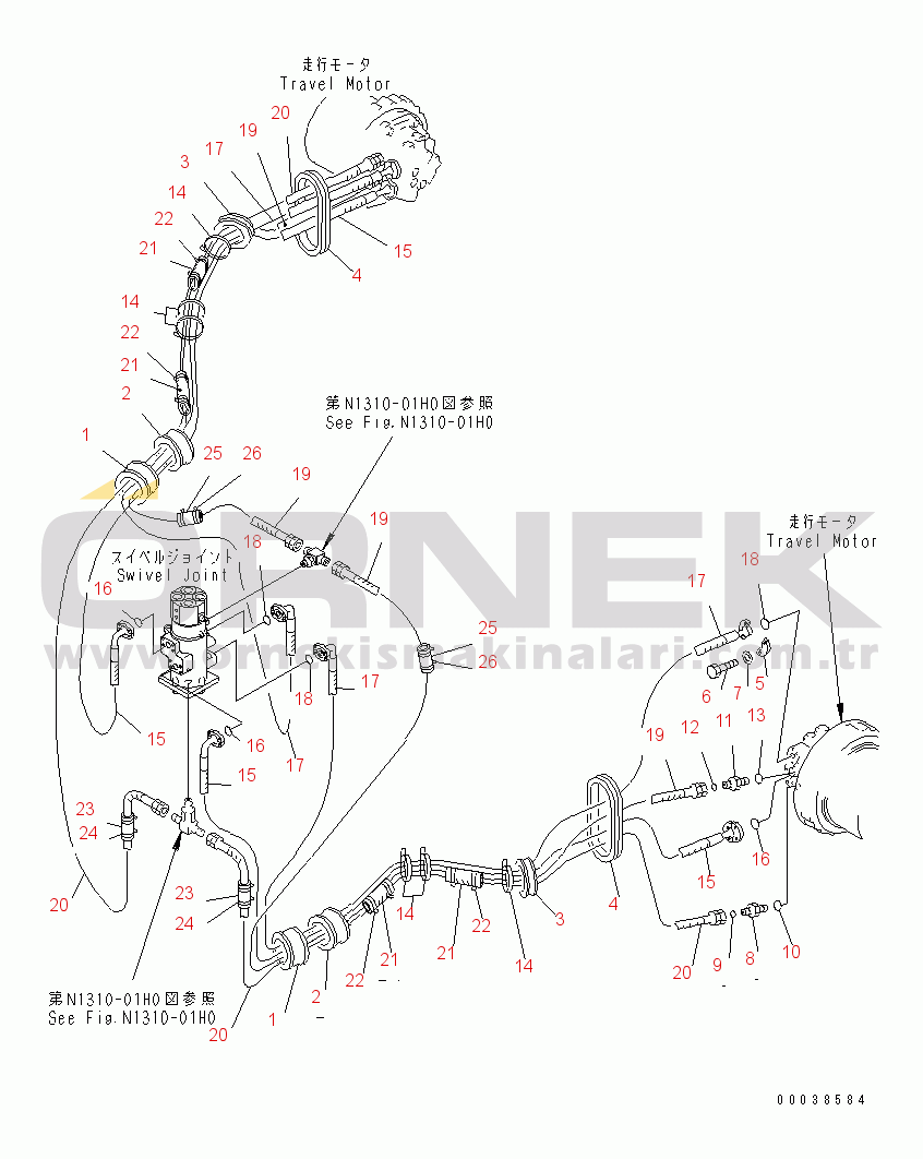 Komatsu PC450-7E0 S/N 30001-UP (ecot3) TRAVEL PIPING (FOR VARIABLE GAUGE)