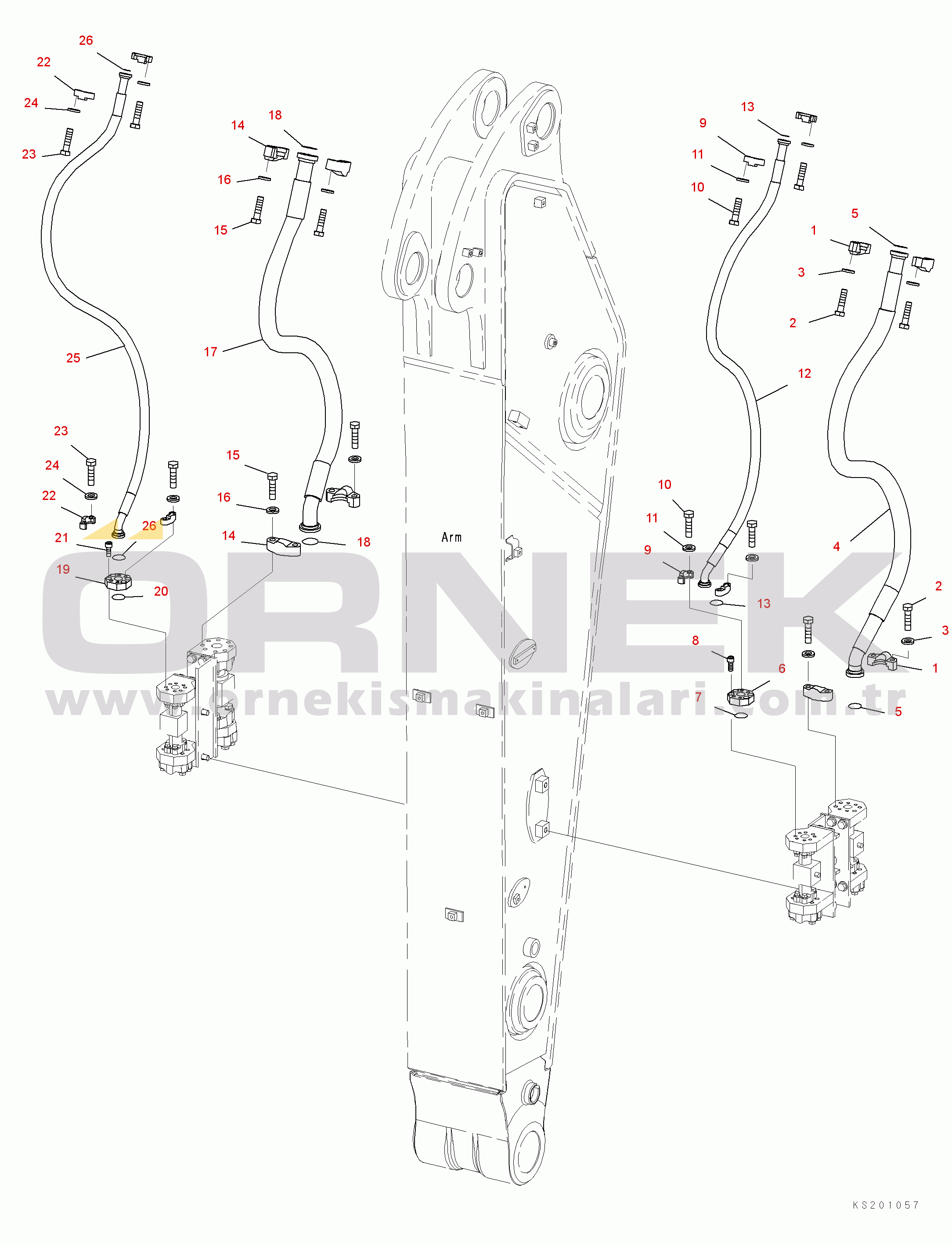 Komatsu PC450-8 S/N K50001-UP ARM (2 ATTACHMENT PIPING) (1/2) (FOR 2.4M ARM)