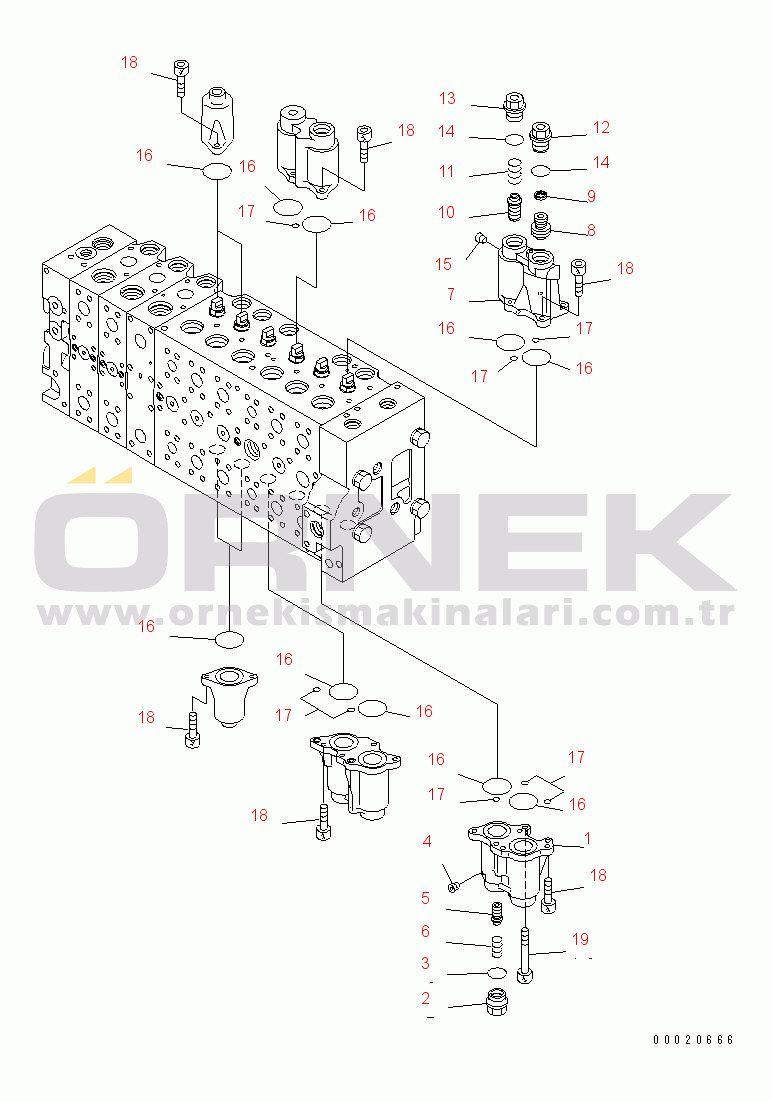 Komatsu PC450-7-M1 S/N 20001-UP MAIN VALVE (3-ACTUATOR) (3/25)