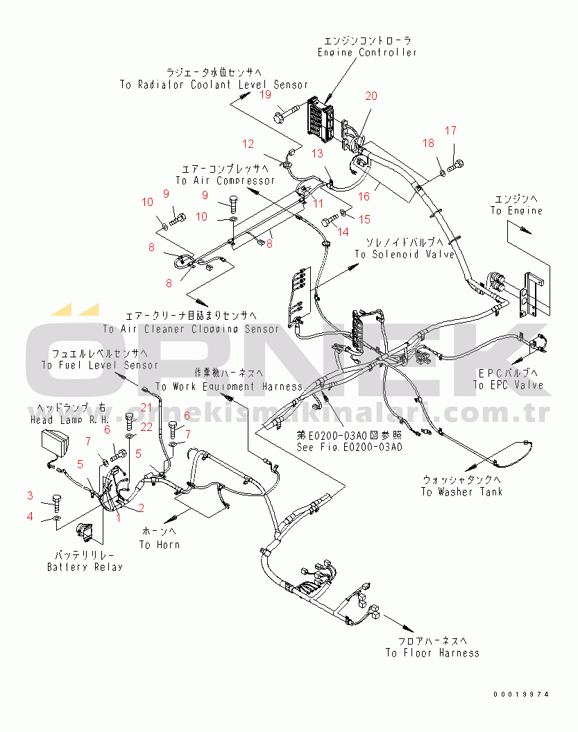 Komatsu PC450-7K S/N K40001-UP WIRING (MAIN HARNESS) (CLIP) (2/2)