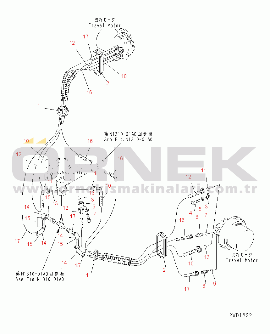 Komatsu PC450LC-6 S/N 10001-UP (Overseas Version) TRAVEL PIPING(#10001-12143)