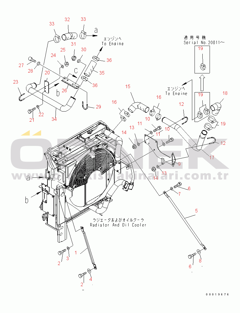 Komatsu PC450LC-7 S/N 20001-UP (Yurtdışı Versiyonu) COOLING (COOLING STAY AND AFTERCOOLER PIPING)