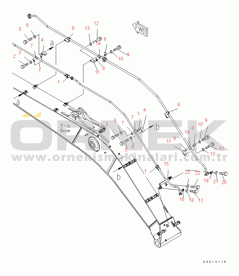 Komatsu PC450LC-7 S/N 20001-UP (Yurtdışı Versiyonu) BOOM (ADDITIONAL PIPING) (CLAMP)