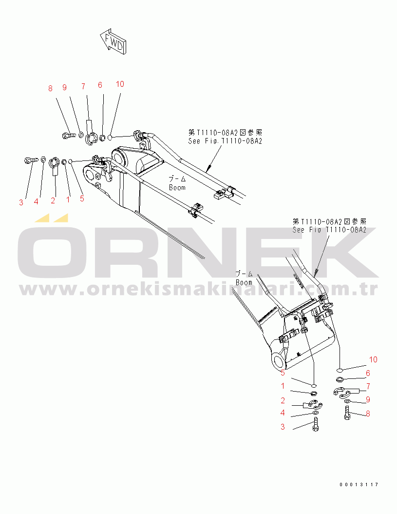 Komatsu PC450LC-7 S/N 20001-UP (Yurtdışı Versiyonu) BOOM (BLIND PARTS) (FOR ADDITIONAL PIPING)