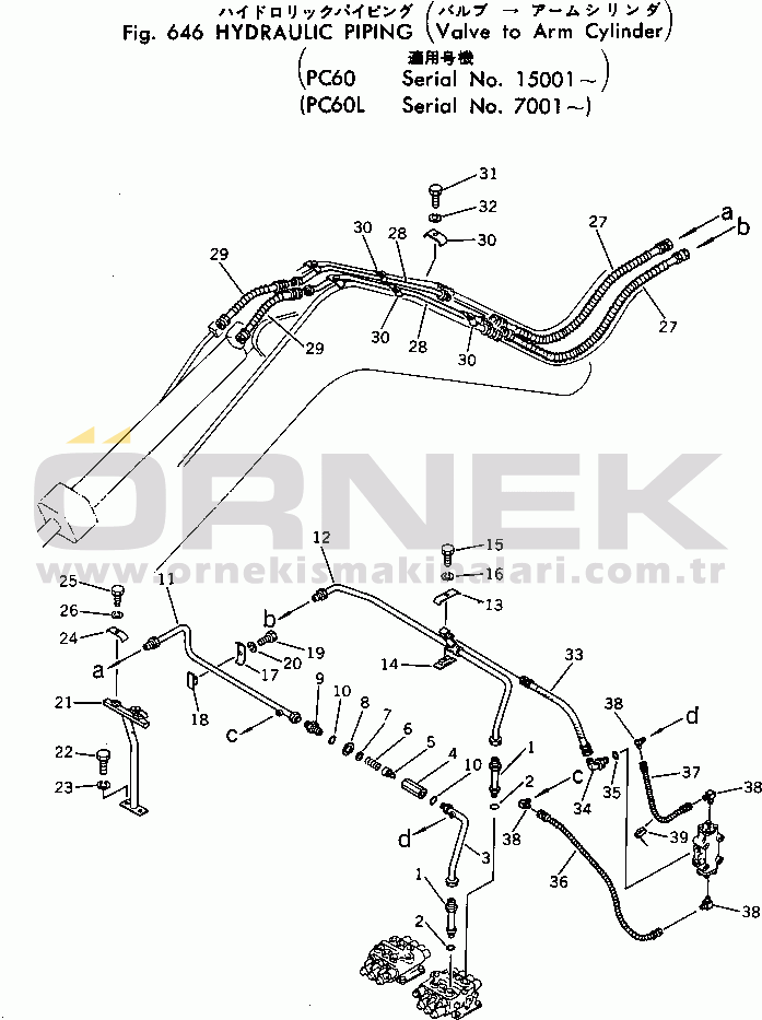 Komatsu PC60-2 S/N 15001-UP HYDRAULIC PIPING (VALVE TO ARM CYLINDER) (PC60)