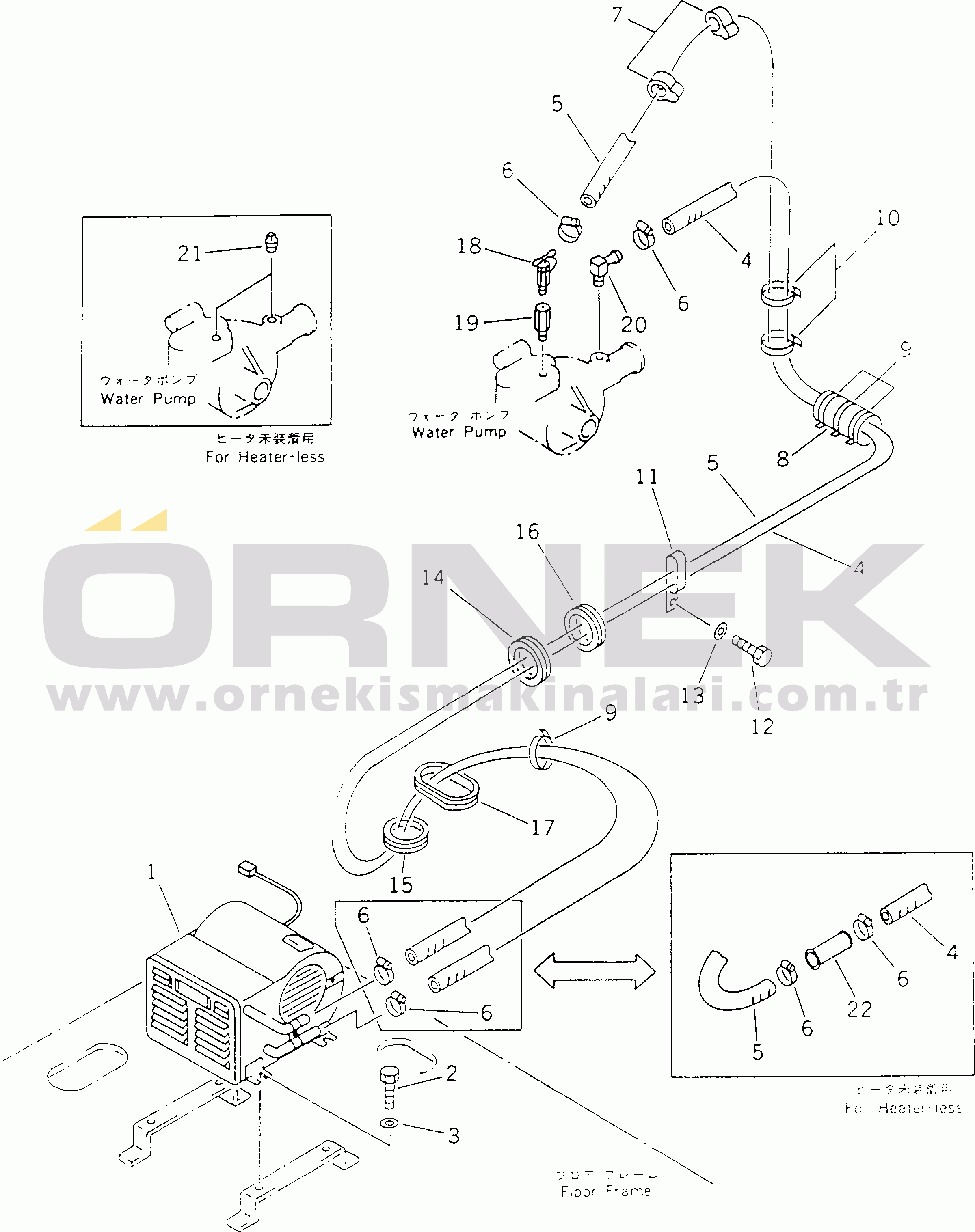 Komatsu PC60-6S S/N 28001-UP CAR HEATER PIPING (FOR LONG LEVER CONTROL)