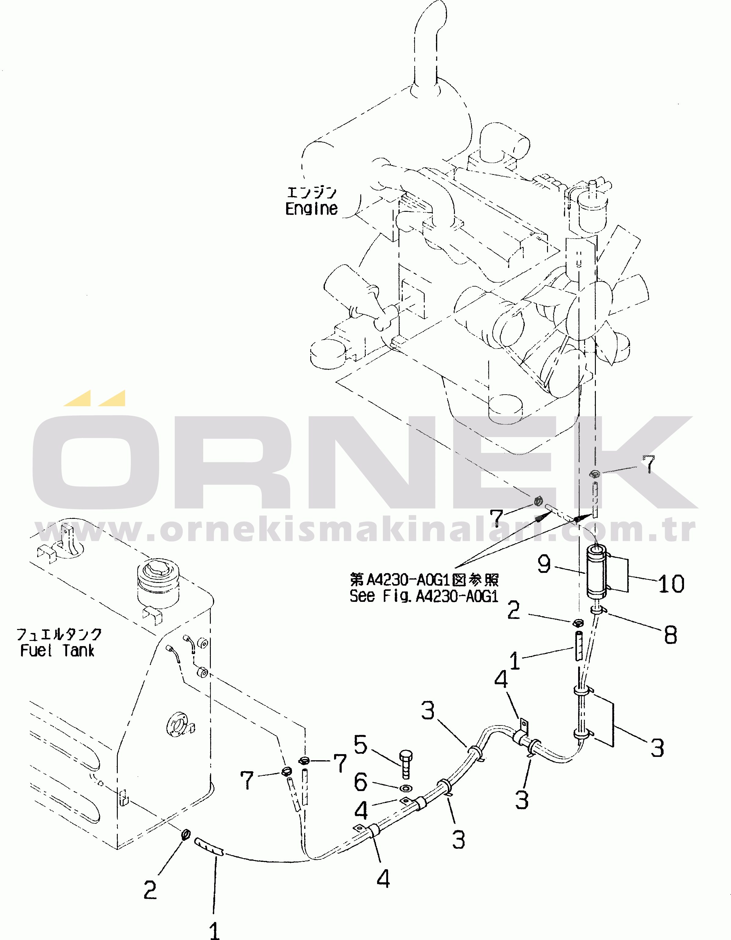 Komatsu PC60-7 S/N 45001-UP (With Front Blade Spec.) FUEL LINE(#45001-52373)