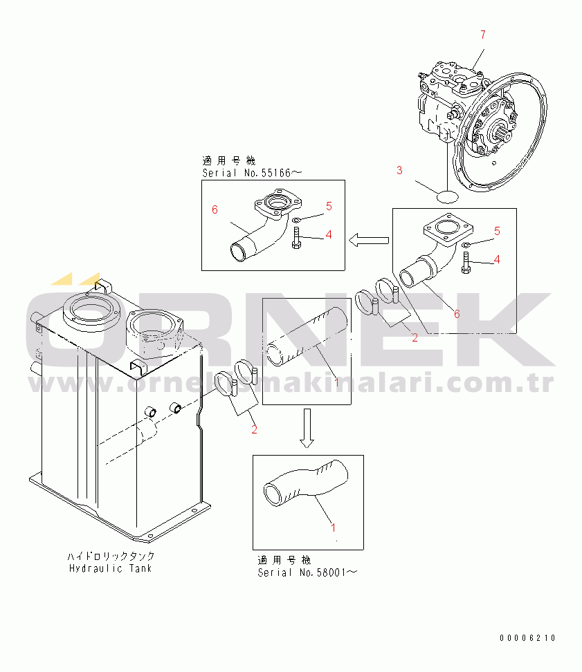 Komatsu PC60-7 S/N 45001-UP (For China) SUCTION LINE(#52374-)