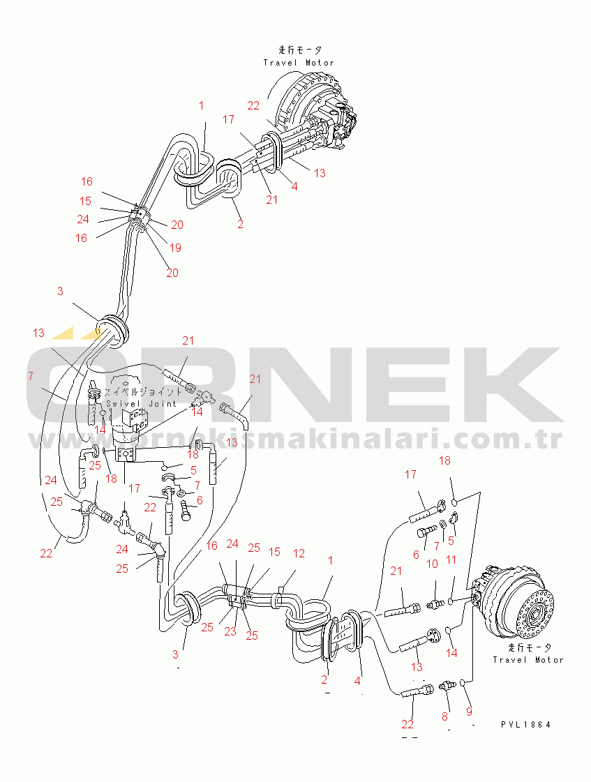 Komatsu PC600-6 S/N 10001-UP (Overseas Version) TRAVEL PIPING(#10001-10103)