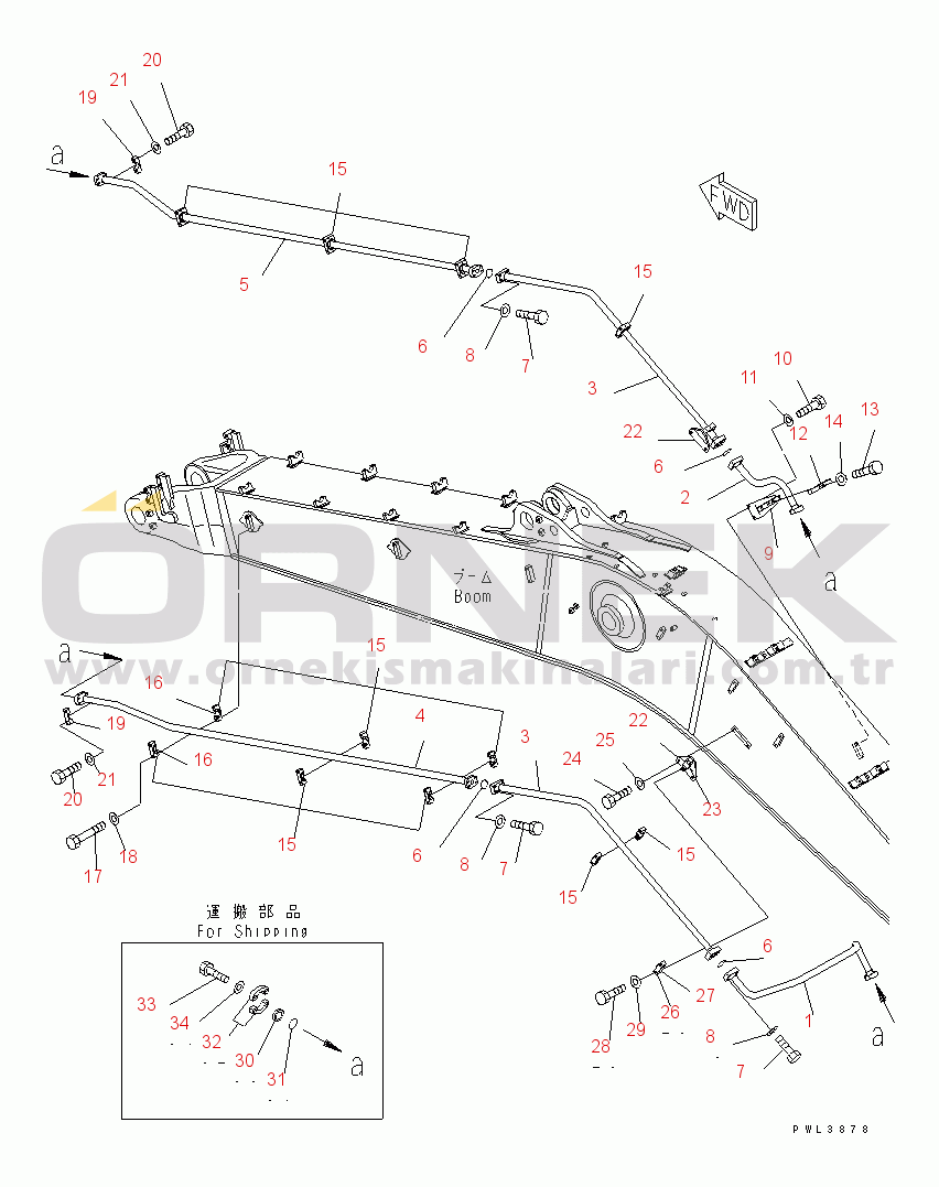 Komatsu PC600-6K S/N K30001-UP BOOM (7.6M) (ADDITIONAL PIPING)