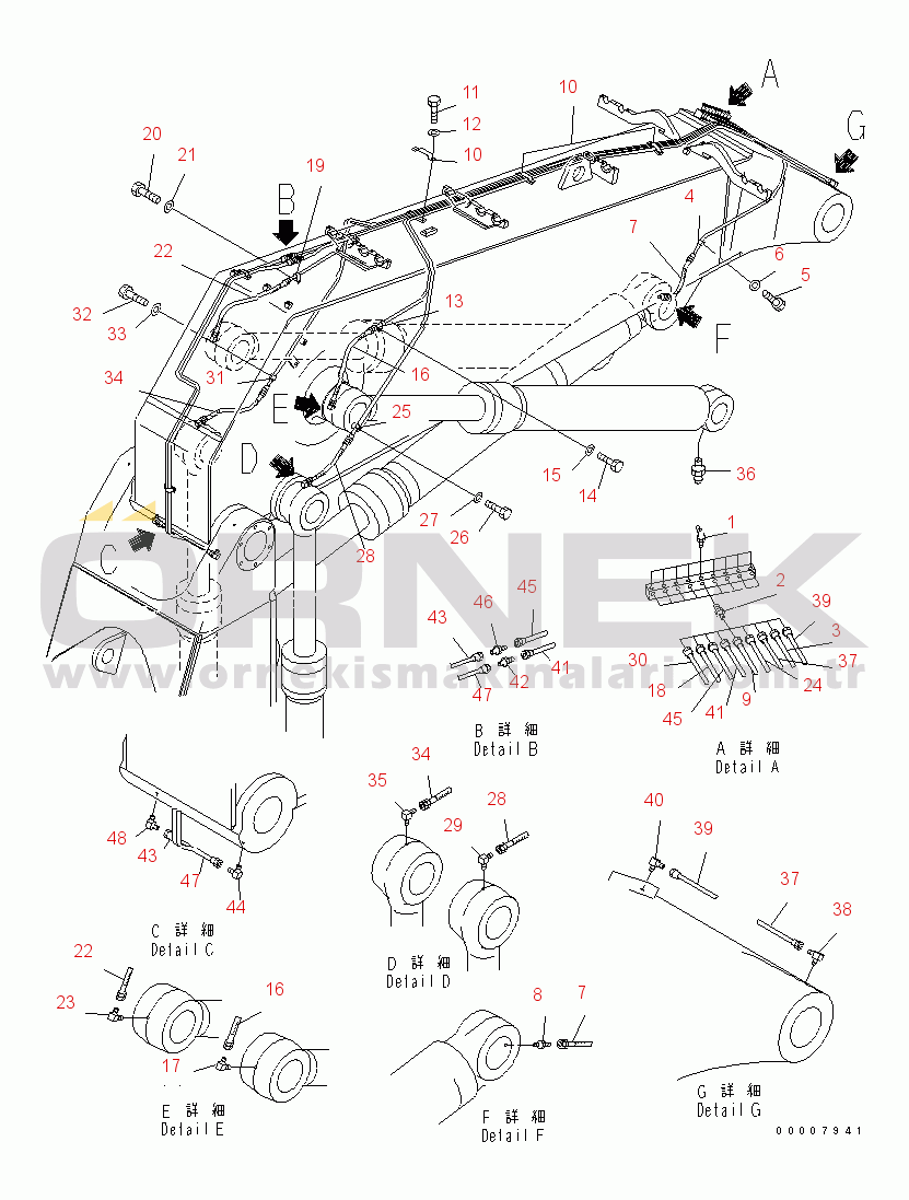 Komatsu PC600LC-6A S/N 10001-UP (Yurtdışı Versiyonu) WORK EQUIPMENT (LUBRICATION) (BOOM SIDE) (FOR LOADER) (LINK LESS)(#11107-11126)