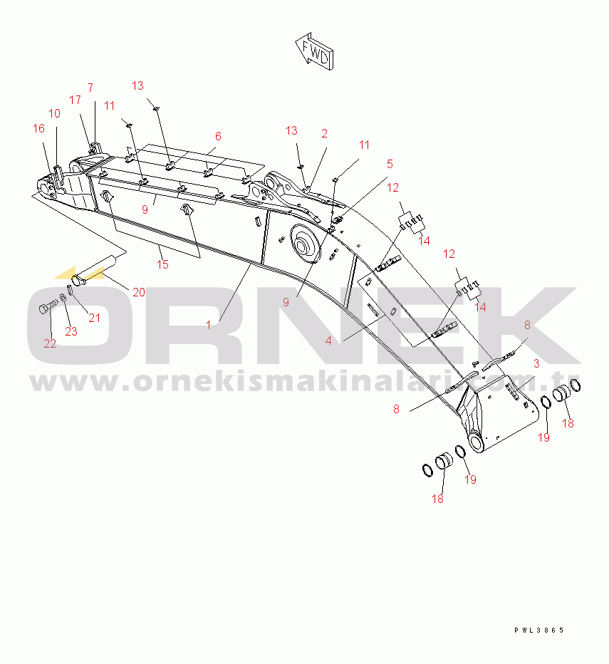 Komatsu PC600LC-7-M1 S/N 20001-UP BOOM (7.6M) (BOOM AND TOP PIN) (FOR ADDITIONAL PIPING)