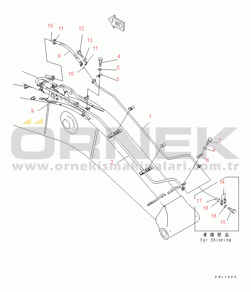 Komatsu PC600LC-7 S/N 20001-UP (Overseas Version) BOOM (7.3M) (ARM CYLINDER LINE)