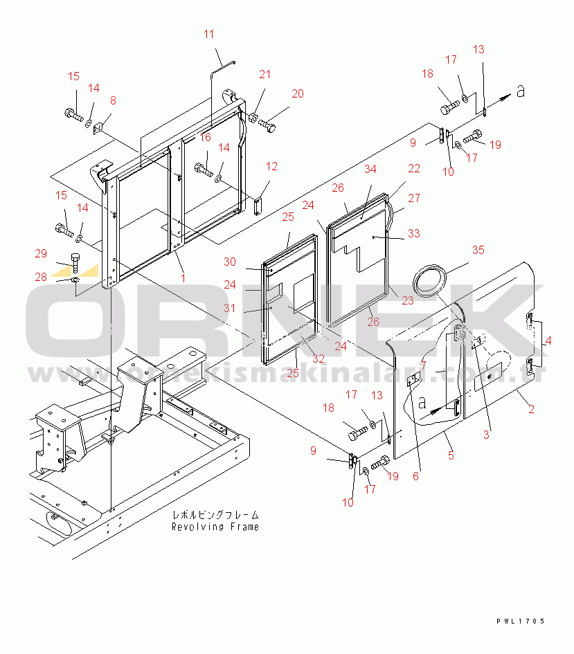 Komatsu PC600LC-6 S/N 10001-UP (Yurtdışı Versiyonu) LEFT SIDE COVER (MACHINE CAB)(#10001-10999)