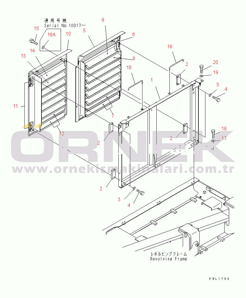 Komatsu PC600LC-6 S/N 10001-UP (Yurtdışı Versiyonu) RIGHT SIDE COVER (MACHINE CAB)(#10001-10999)