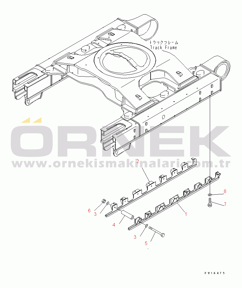 Komatsu PC650-6A S/N 30001-UP TRACK FRAME (TRACK ROLLER FULL GUARD) (L.H.)(#30017-)