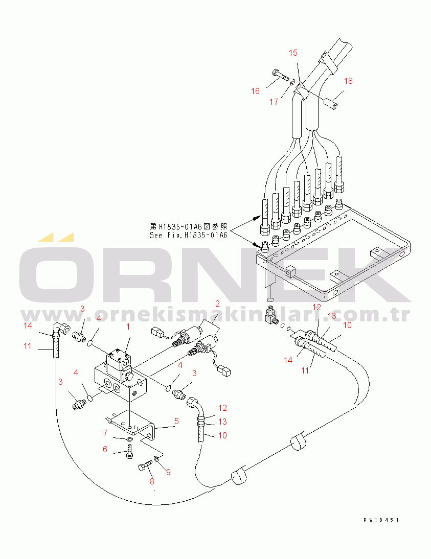 Komatsu PC750-6-AM S/N 10001-UP PPC LINE JOINT (BOOM SHAKE DAMP VALVE) (B/H)(#11001-)