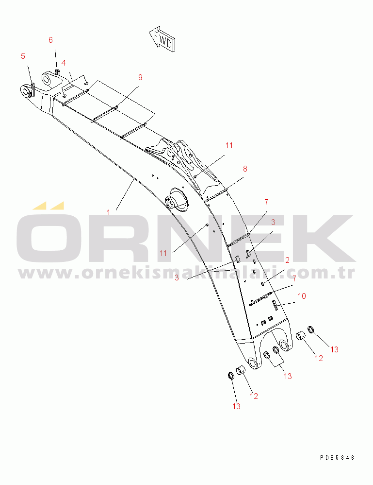 Komatsu PC750-6 S/N 10001-UP BOOM (8.2M) (FOR BACKHOE) (WITH DRIFT PRIVENTIVE)(#10001-10999)