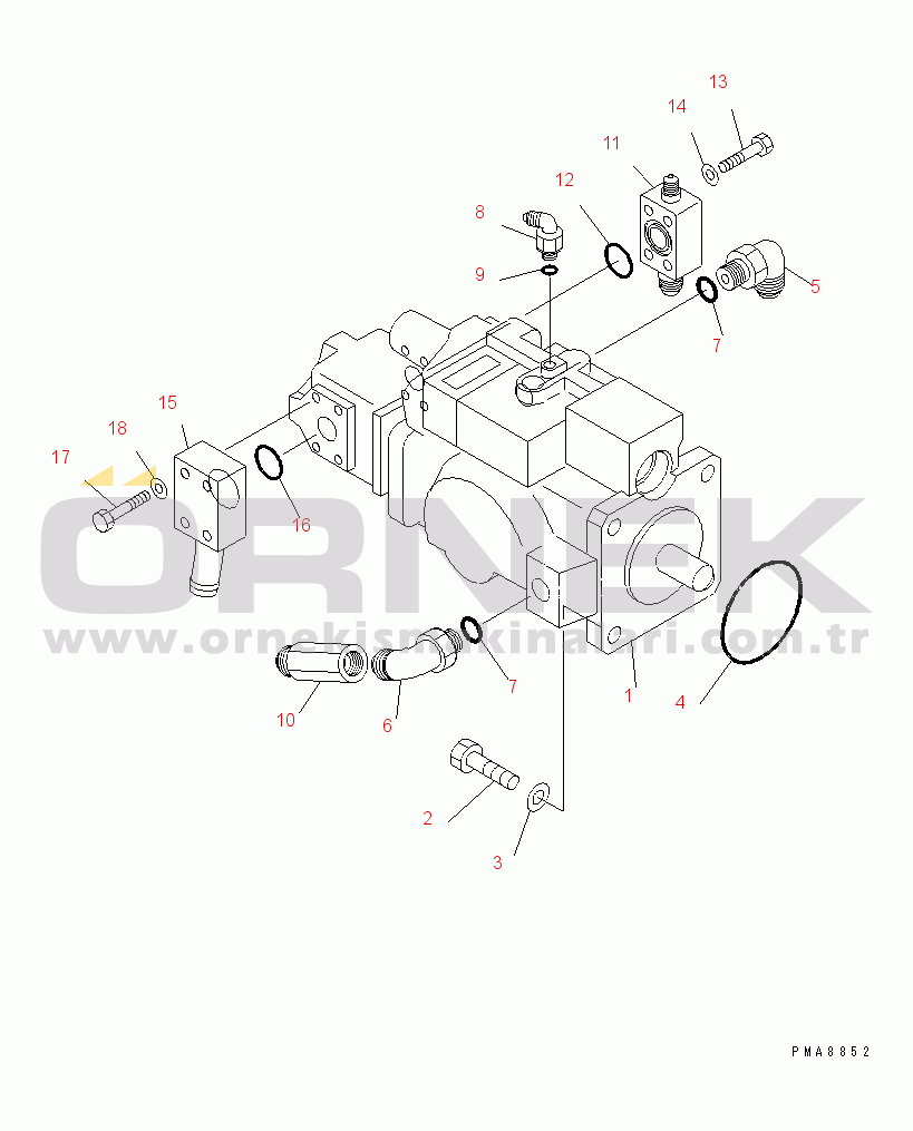 Komatsu PC75UD-2E S/N 5001-UP MAIN PUMP (MOUNT AND ELBOW)