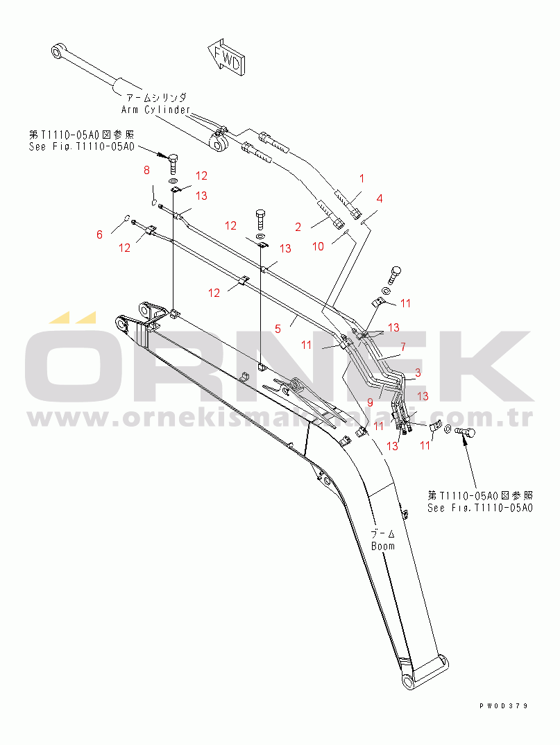 Komatsu PC78US-6 S/N 4001-UP BOOM (HYDRAULIC LINE) (ATTACHMENT) (BLUE)(#4001-6500)