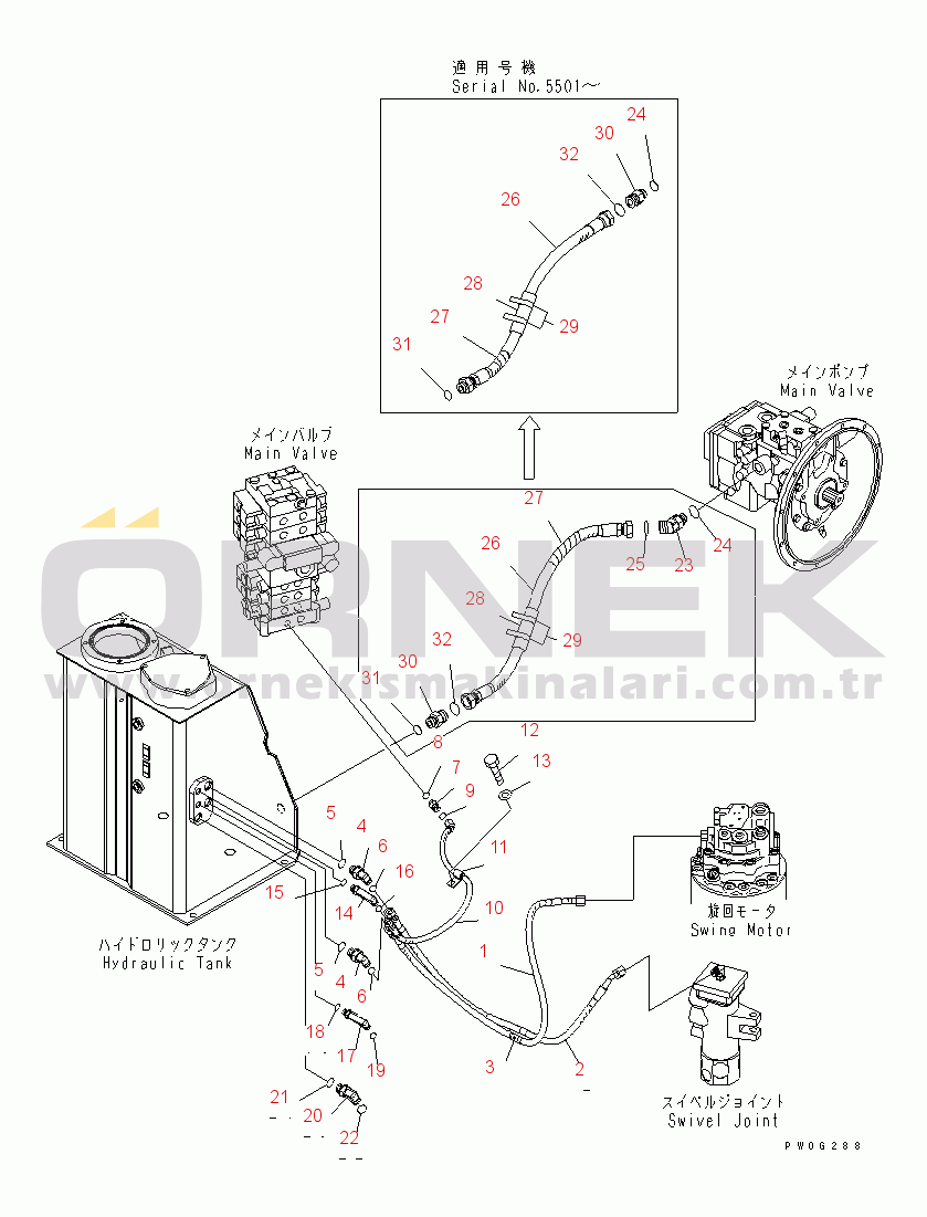 Komatsu PC78US-6 S/N 4001-UP (Yurtdışı Versiyonu) DRAIN LINE(#4001-6500)