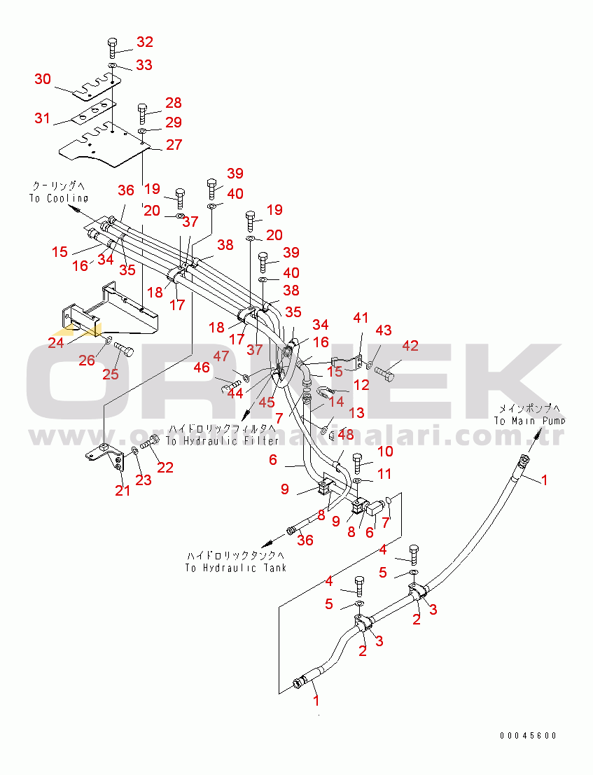 Komatsu PC800LC-8 S/N 50001-UP (ecot3) FAN MOTOR PIPING (FOR COUNTERWEIGHT REMOVER)