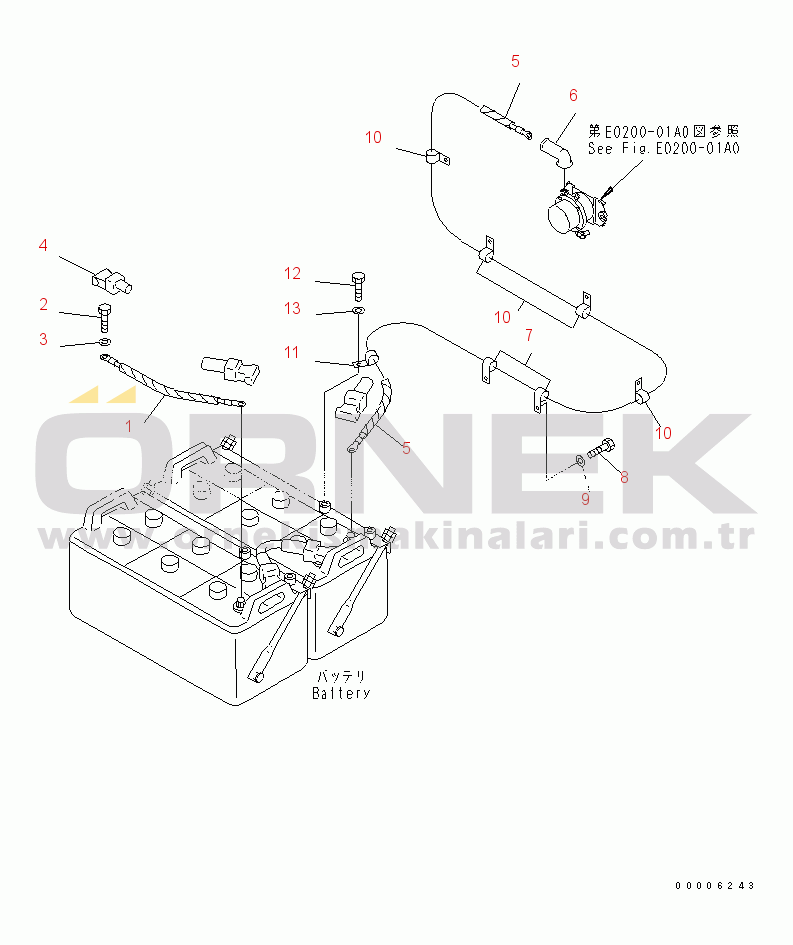 Komatsu PC850SE-8R S/N 60001-UP (W/O EGR) WIRING HARNESS (BATTERY CASE)