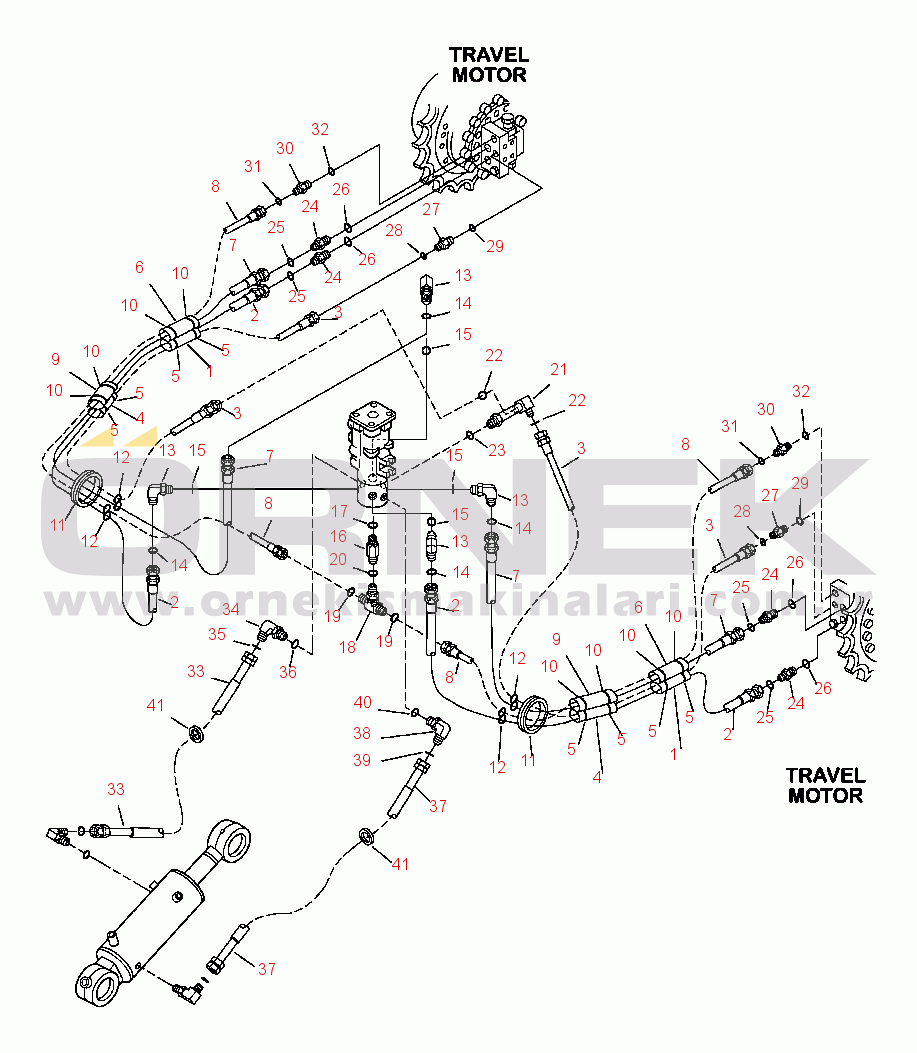 Komatsu PC88MR-8 S/N A90001-UP P1110-001001 HYDRAULIC PIPING TRAVEL CIRCUIT, SWIVEL JOINT TO TRAVEL MOTORS
