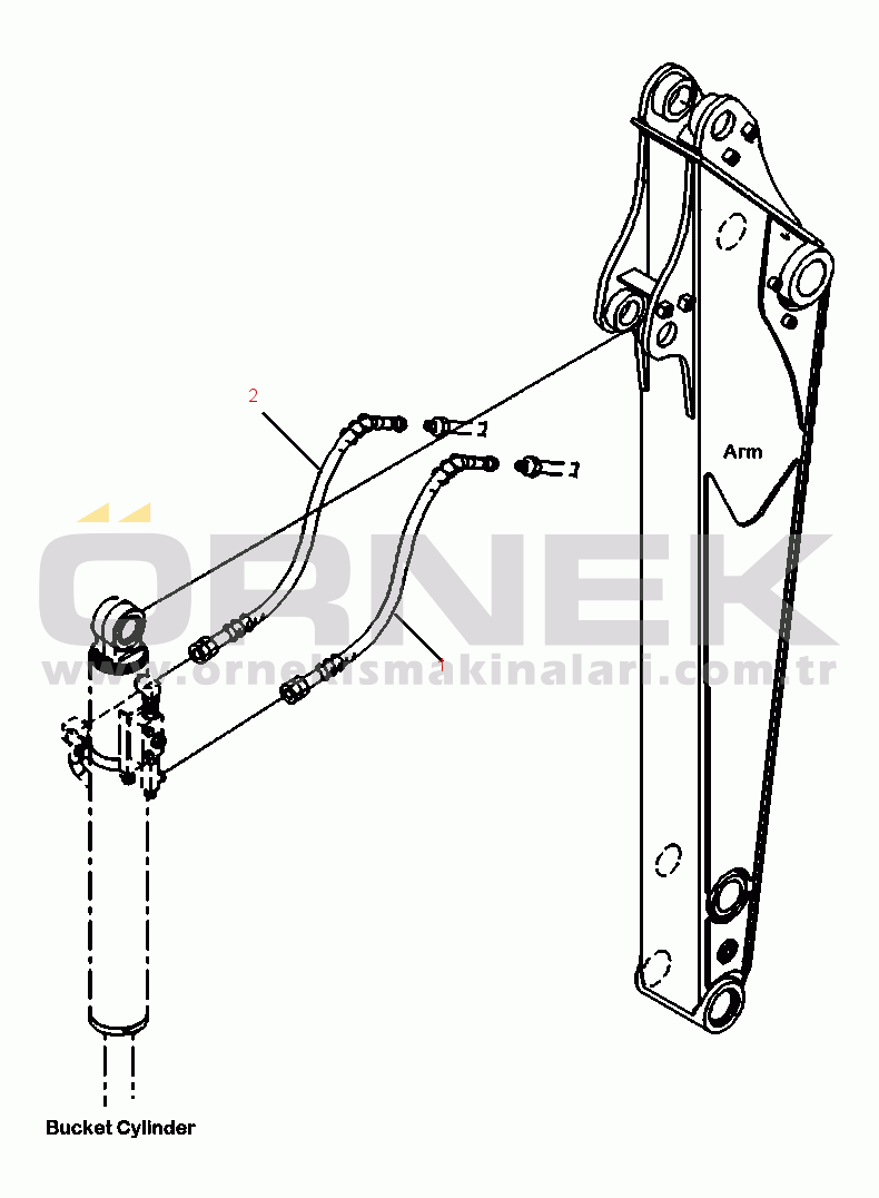 Komatsu PC88MR-8 S/N A90001-UP T1210-003001 HYDRAULIC PIPING BUCKET CYLINDER TO ARM (1650 MM) LINE