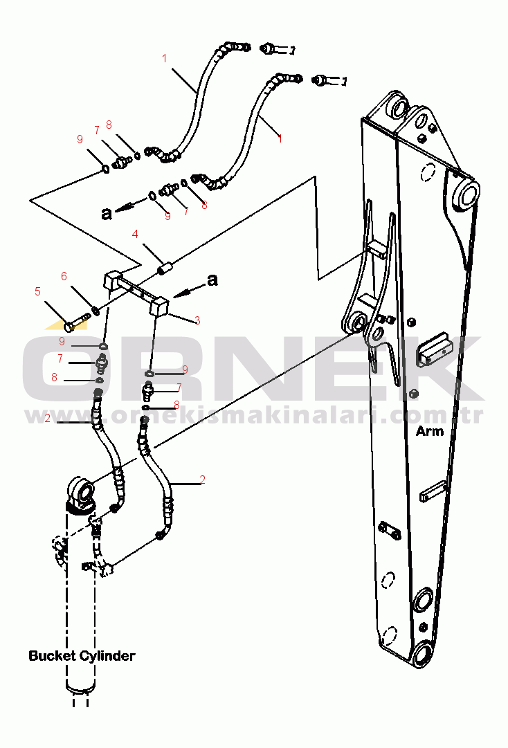 Komatsu PC88MR-8 S/N A90001-UP T1210-003002 HYDRAULIC PIPING BUCKET CYLINDER TO ARM (2100 MM) LINE
