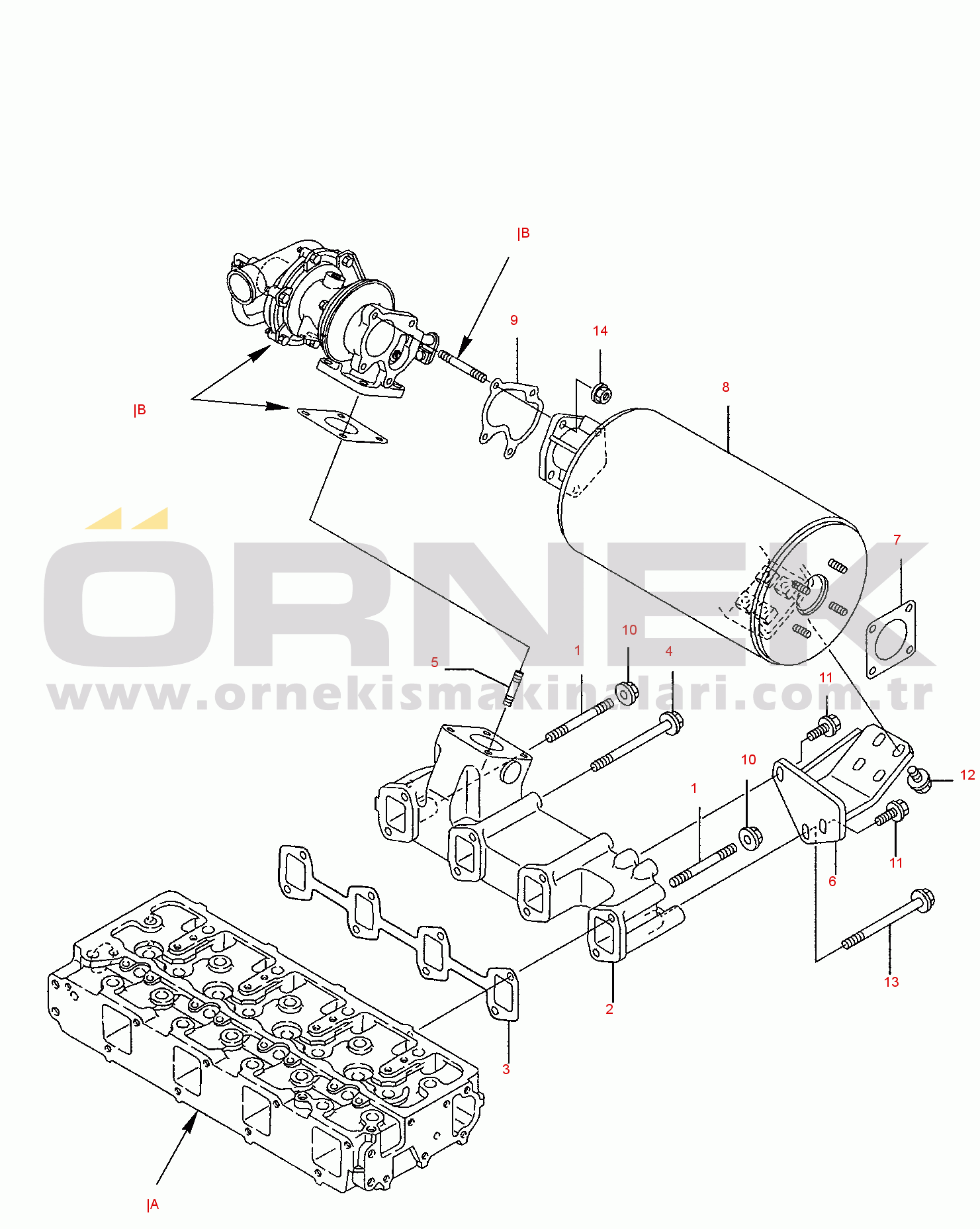 Komatsu PW110R-1 S/N 2260010001-UP EXHAUST MANIFOLD AND SILENCER
