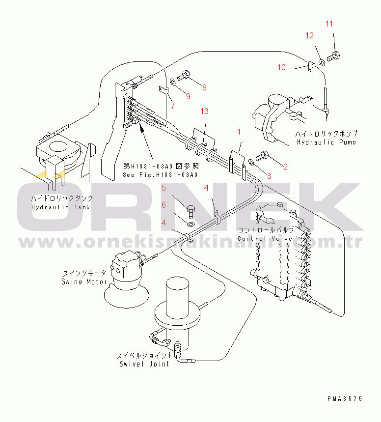 Komatsu PW130-6K S/N K30001-UP SOLENOID VALVE LINE (SOLENOID VALVE PIPING CLIP)