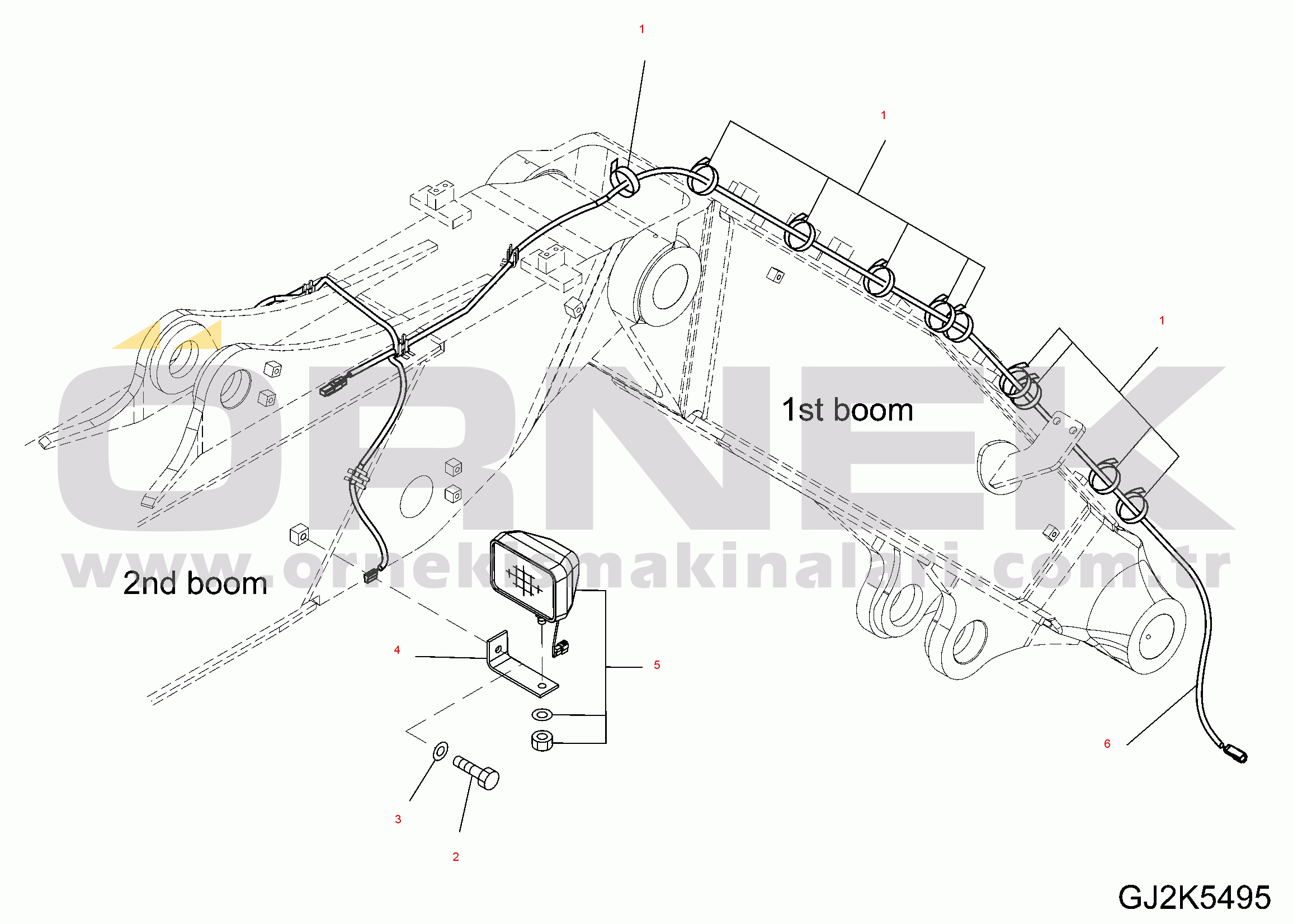 Komatsu PW140-7 S/N H55051-UP TWO-PIECE BOOM (LHS WORK LAMP AND WIRING)