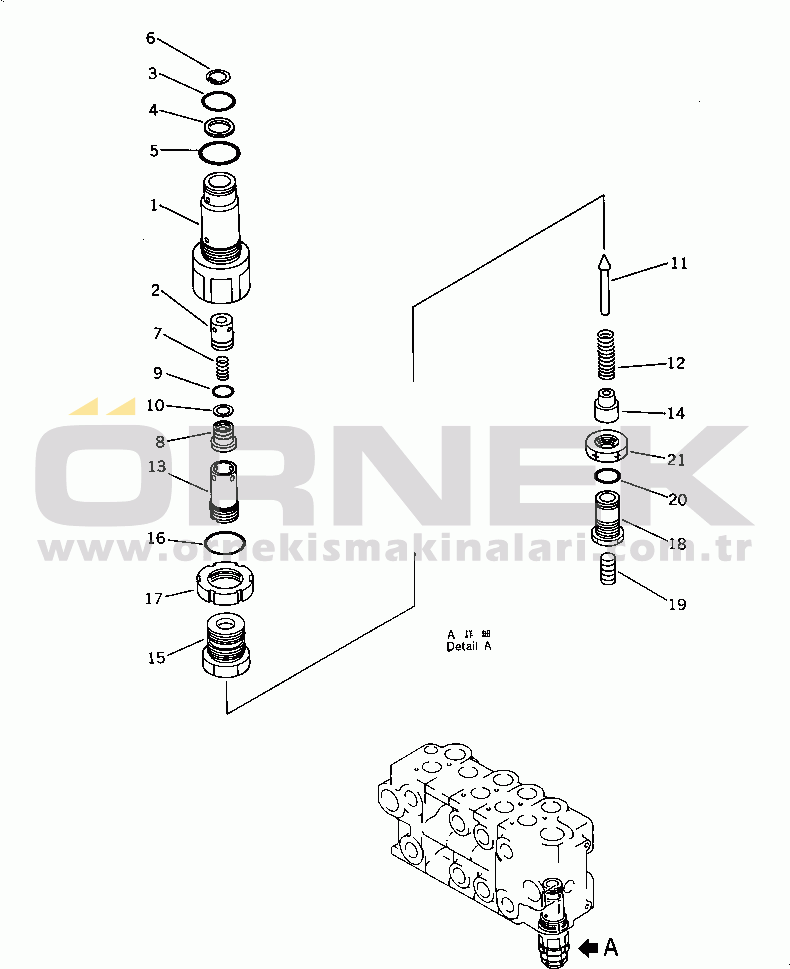 Komatsu PW150-1 S/N 1001-UP CONTROL VALVE¤ R.H. (RELIEF VALVE) (3/4)