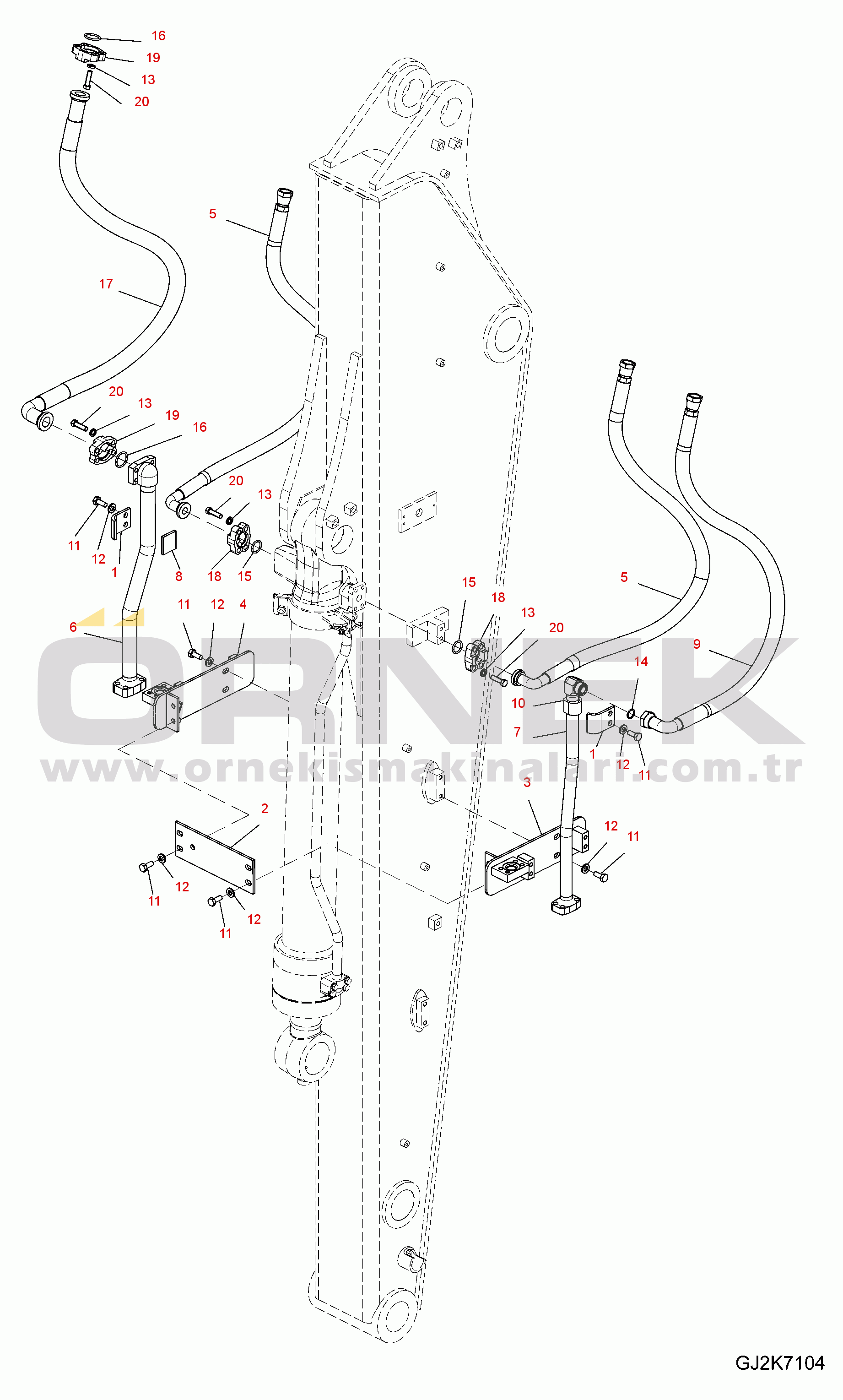 Komatsu PW160-7E0 S/N H55051-UP HYDRAULIC PIPING - ARM (2.5M) (ONE ATTACHMENT)  (WITHOUT BUCKET JUNCTION)