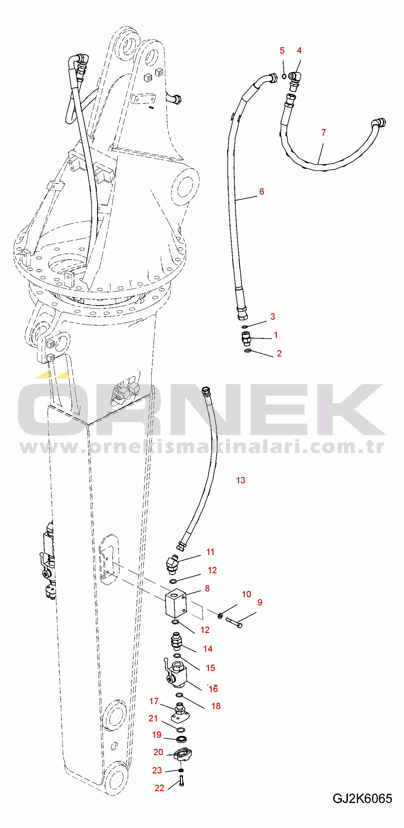 Komatsu PW160-7E0 S/N H55051-UP ROTATING ARM (ARM PIPING)