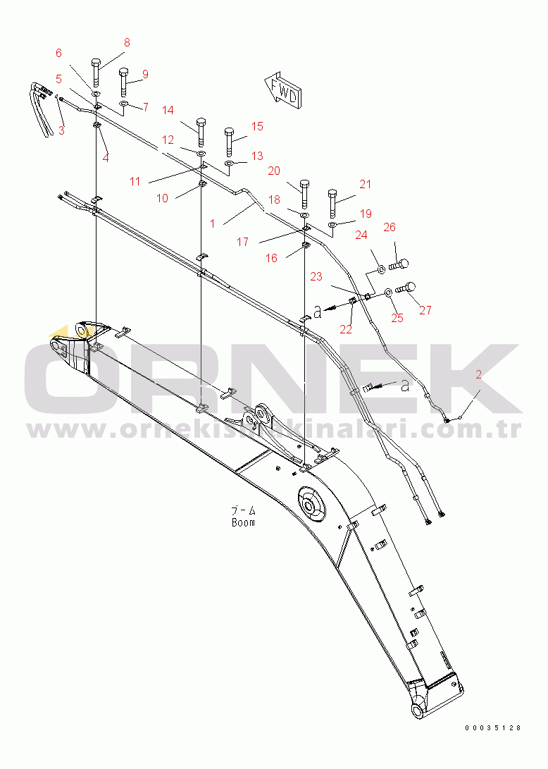 Komatsu PW180-7K S/N K40001-UP 1-PIECE BOOM (2-ATTACHMENT LINE¤ 1/2) (WITH 2-ATTACHMENTS)