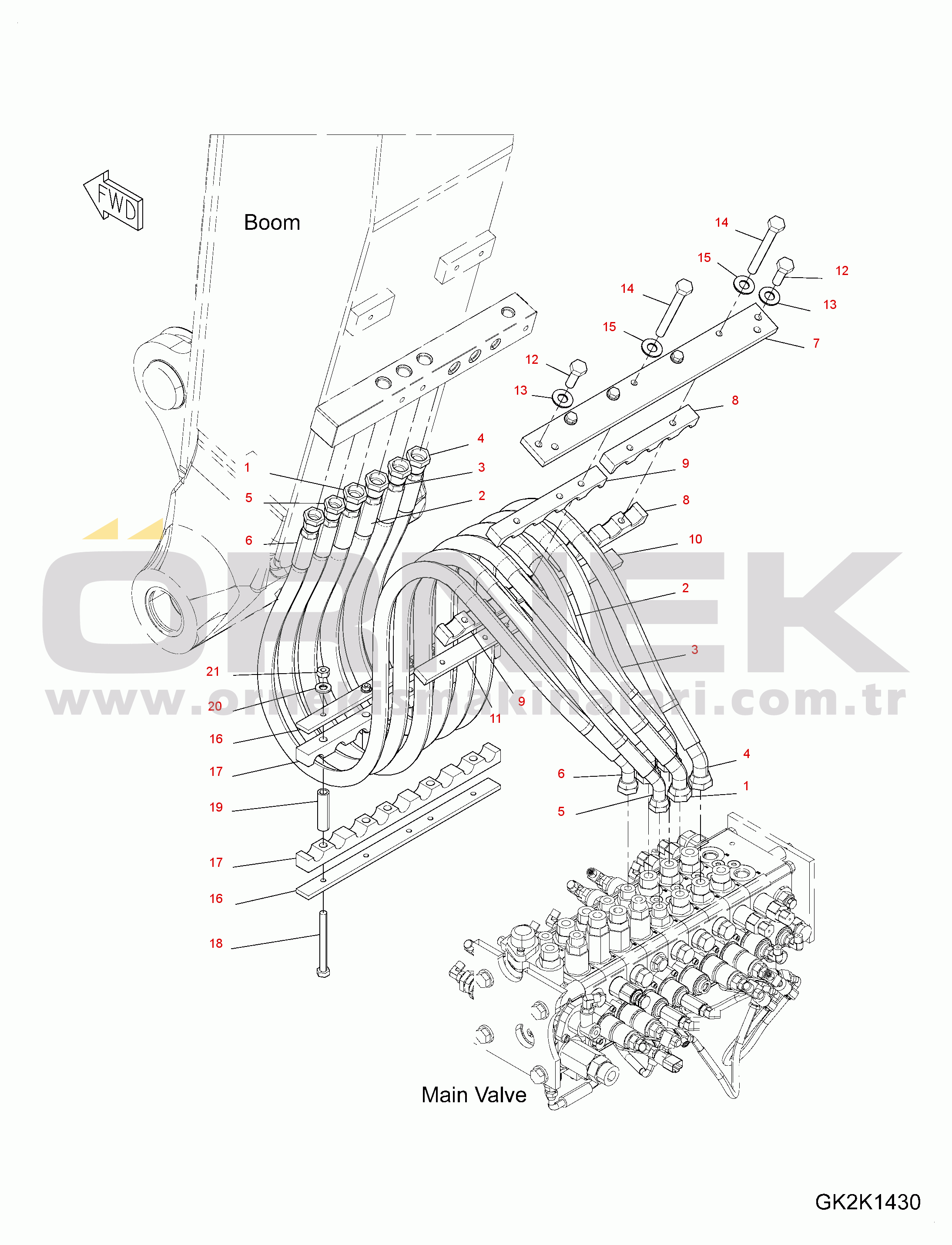 Komatsu PW180-10 S/N H60051-UP Work Equipment Piping, Revolving Frame Side, for Two-Piece Boom, Piping (2/2)