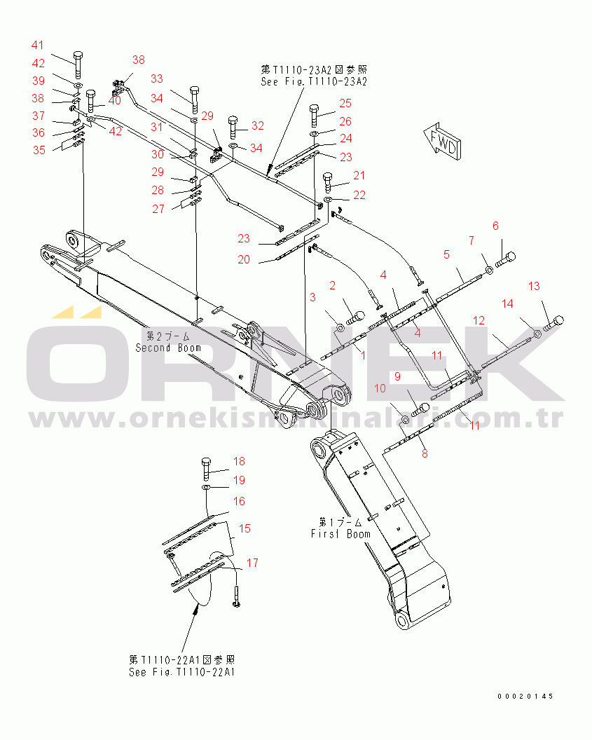 Komatsu PW200-7K-KA S/N K40001-UP 2-PIECE BOOM (ADDITIONAL PIPING) (2 ATTACHIMENT LINE) (CLAMP)