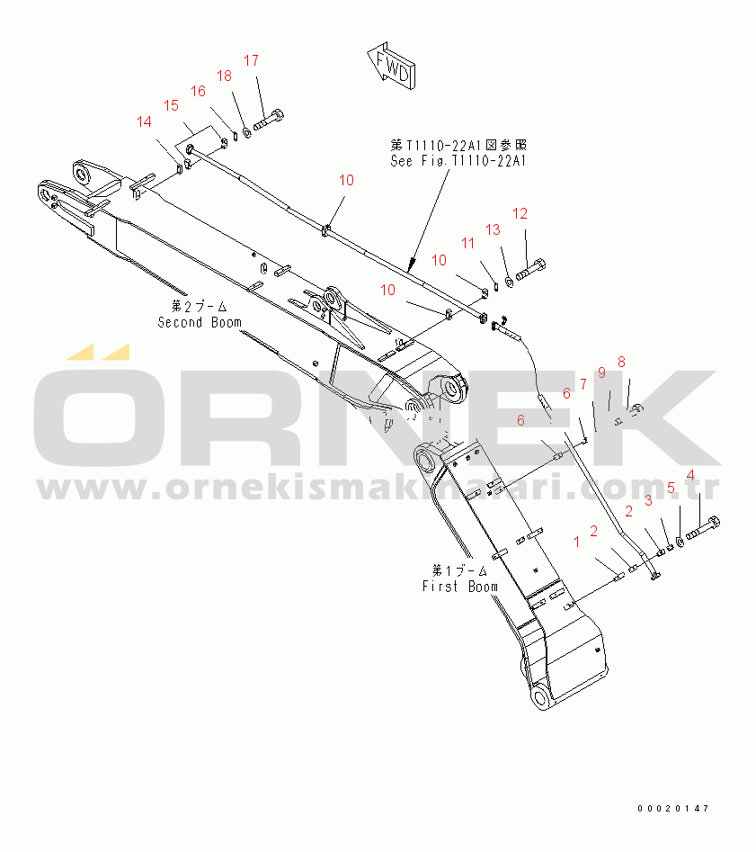 Komatsu PW200-7K S/N K40001-UP 2-PIECE BOOM (ADDITIONAL PIPING) (BREAKER LINES) (CLAMP)