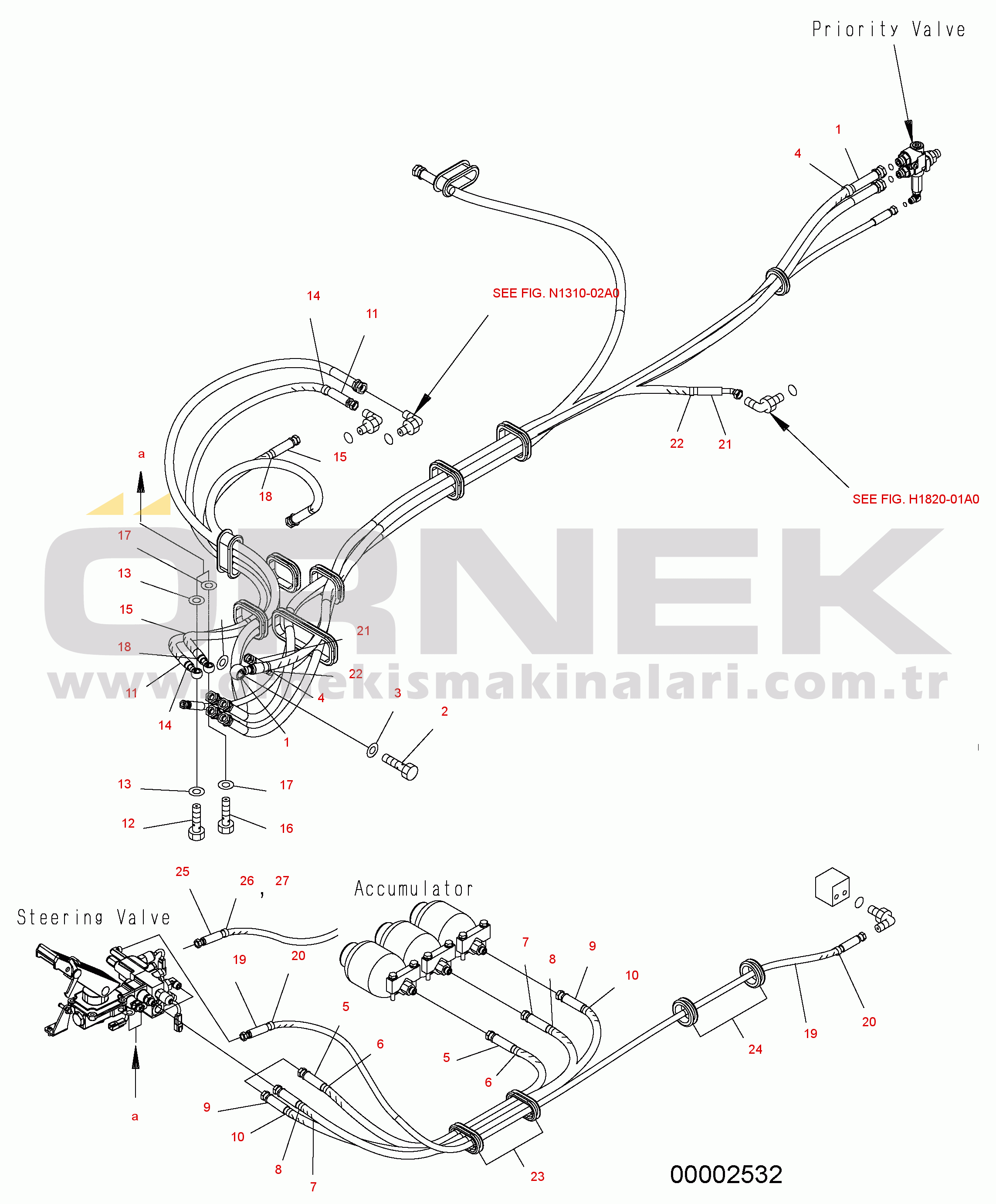 Komatsu PW200-7 S/N H50051-UP UPPER BRAKE LINE (HOSES) (EXCEPT ITALY)