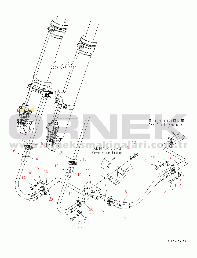 Komatsu PW220-7K S/N K40001-UP WORK EQUIPMENT LINE (3/3) (REVOLVING FRAME SIDE) (FOR 1-PIECE BOOM)