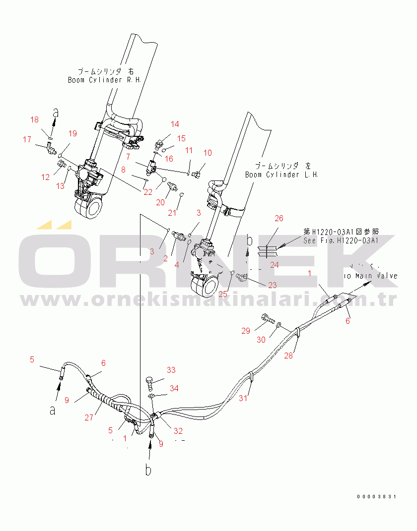 Komatsu PW220-7K S/N K40001-UP DRIFT PREVENTIVE PIPING (FOR BOOM) (FOR 1-PIECE BOOM)