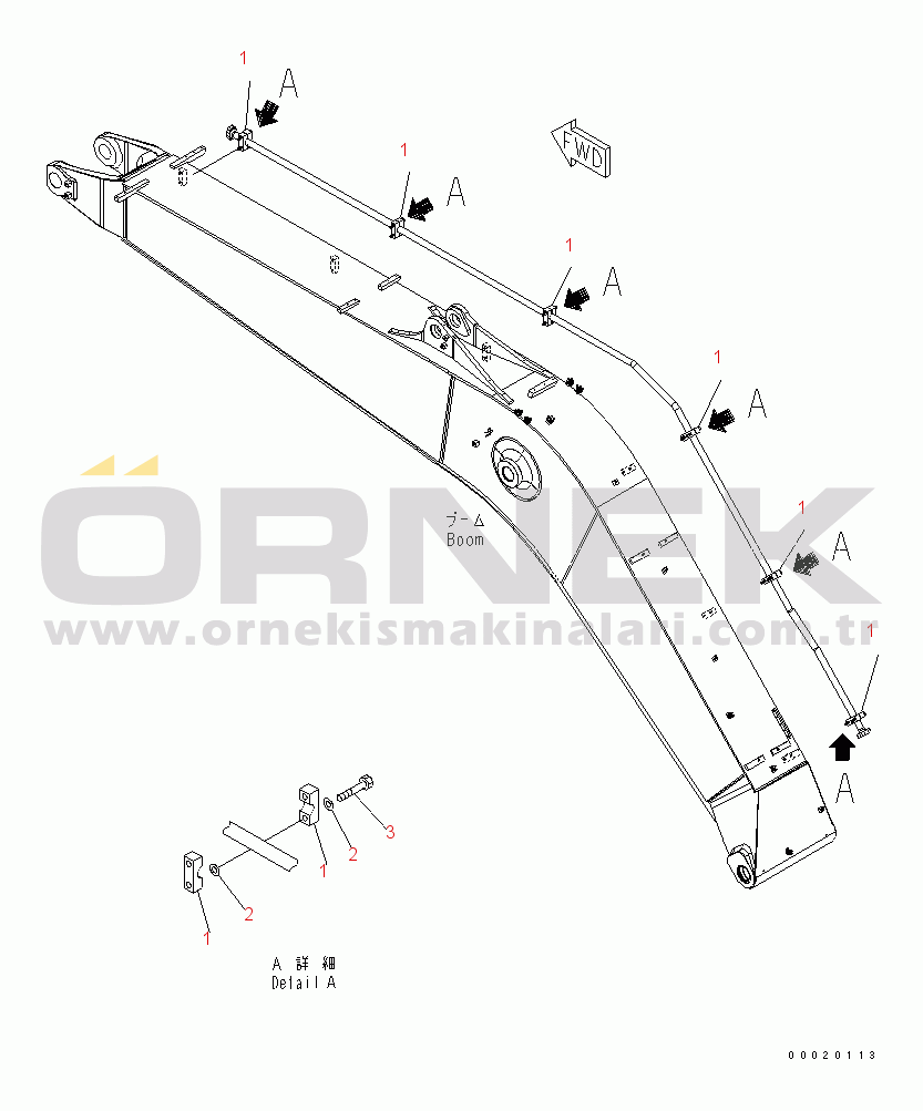 Komatsu PW220-7K S/N K40001-UP 1-PIECE BOOM (ADDITIONAL PIPING) (BREAKER LINES) (CLAMP)