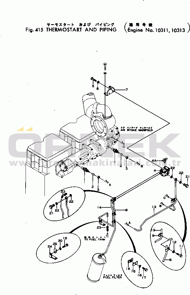 Komatsu S4D155-4 S/N 10287-50040 THERMOSTART AND PIPING(#10311-10311)