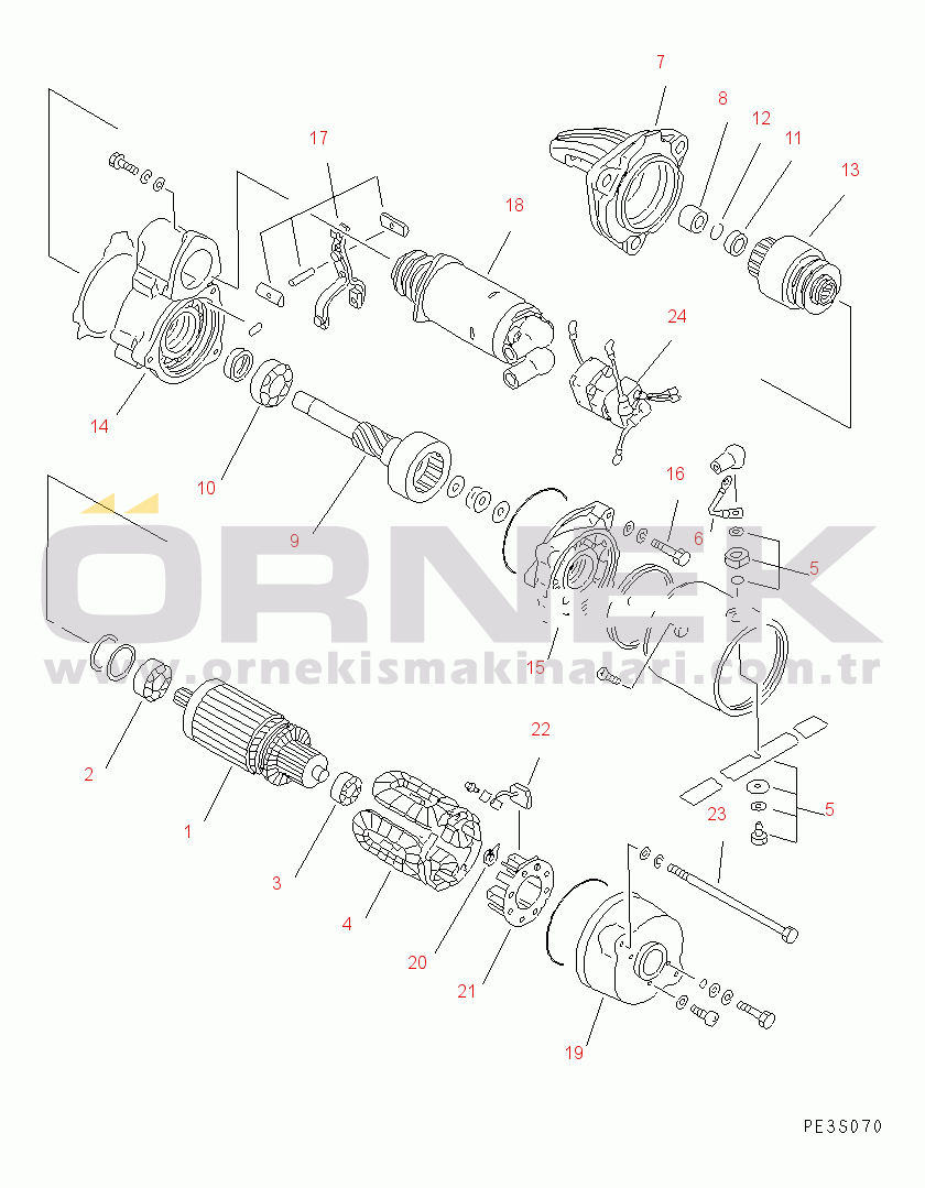 Komatsu S6D125-1XX-FA S/N 10001-UP STARTING MOTOR (7.5KW) (INNER PARTS)(#17374-)