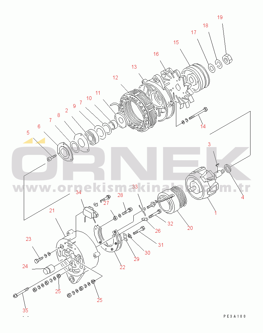 Komatsu S6D125-1D-AR S/N 10001-UP (For Egypt) ALTERNATOR (35A)(#39815-)
