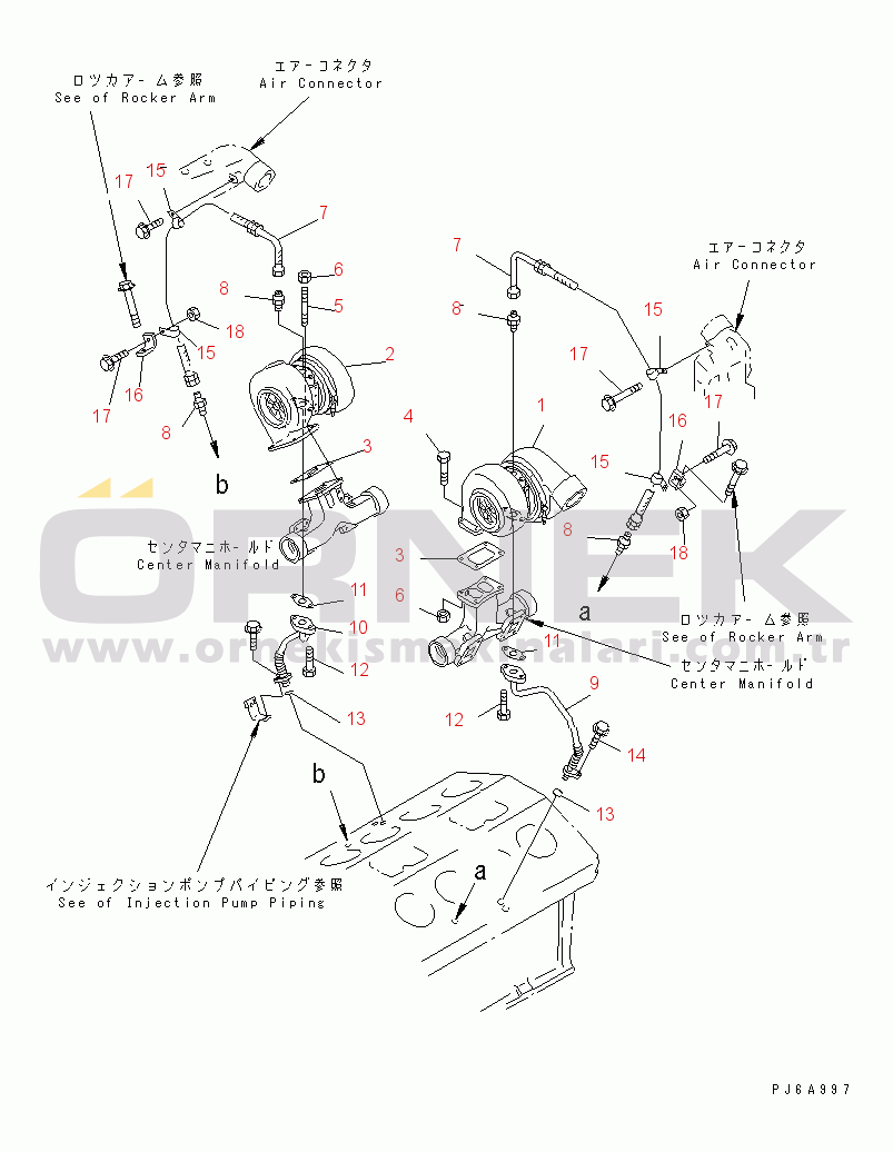 Komatsu SA12V140-1E-47 S/N 10001-UP TURBOCHARGER AND LUBRICATING OIL PIPING(#10100-10371)