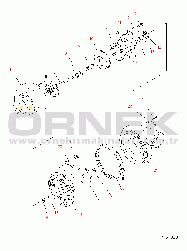 Komatsu SA12V140-1E-47 S/N 10001-UP TURBOCHARGER (KTR110A-B21A) (INNER PARTS)(#10100-10371)