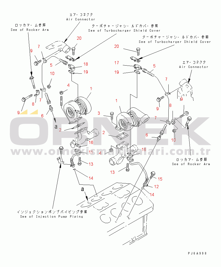 Komatsu SA12V140-1E-47 S/N 10001-UP TURBOCHARGER AND LUBRICATING OIL PIPING (FOR REGULATION OF EC)(#10868-11544)